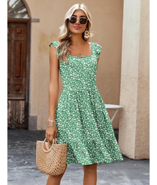 Zeagoo Womens Summer Dress Casual Ruffle Tiered Floral Square Neck Sundresses Beach Boho Mini A-line Dress 2025 with Pockets