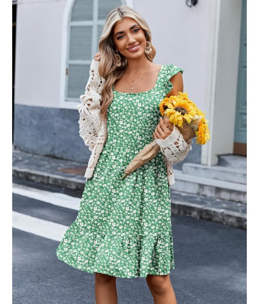 Zeagoo Womens Summer Dress Casual Ruffle Tiered Floral Square Neck Sundresses Beach Boho Mini A-line Dress 2025 with Pockets