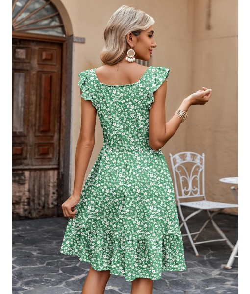 Zeagoo Womens Summer Dress Casual Ruffle Tiered Floral Square Neck Sundresses Beach Boho Mini A-line Dress 2025 with Pockets