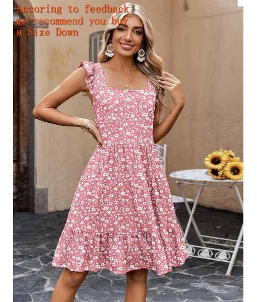 Zeagoo Womens Summer Dress Casual Ruffle Tiered Floral Square Neck Sundresses Beach Boho Mini A-line Dress 2025 with Pockets