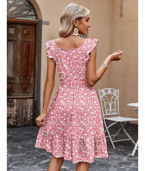 Zeagoo Womens Summer Dress Casual Ruffle Tiered Floral Square Neck Sundresses Beach Boho Mini A-line Dress 2025 with Pockets