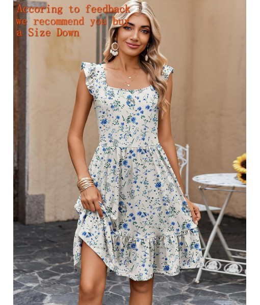 Zeagoo Womens Summer Dress Casual Ruffle Tiered Floral Square Neck Sundresses Beach Boho Mini A-line Dress 2025 with Pockets