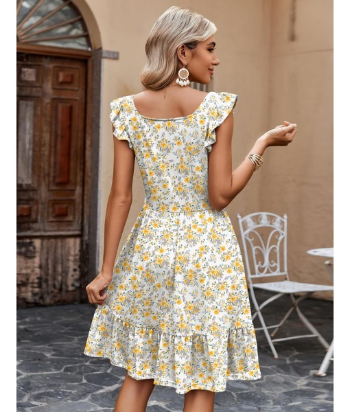Zeagoo Womens Summer Dress Casual Ruffle Tiered Floral Square Neck Sundresses Beach Boho Mini A-line Dress 2025 with Pockets