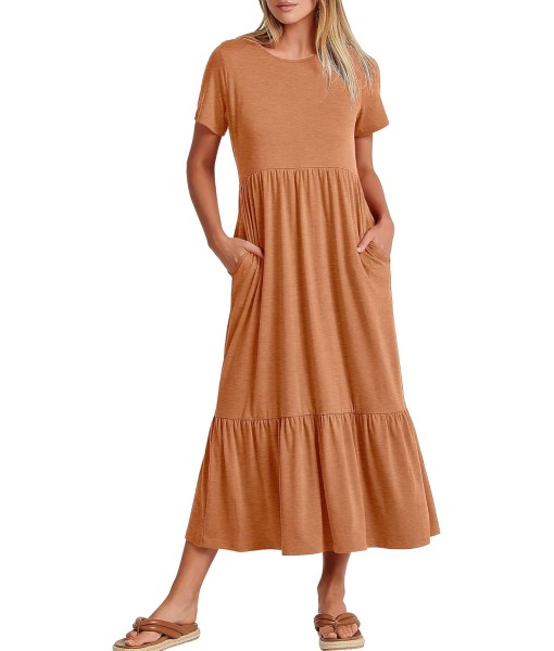 ANRABESS Womens 2025 Summer Casual Maxi Dress A line Tiered Flowy Short Sleeve Crewneck T Shirt Beach Travel Long Dresses