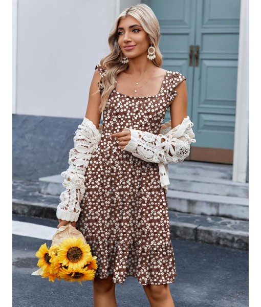 Zeagoo Womens Summer Dress Casual Ruffle Tiered Floral Square Neck Sundresses Beach Boho Mini A-line Dress 2025 with Pockets