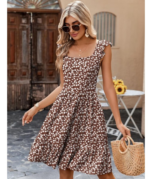 Zeagoo Womens Summer Dress Casual Ruffle Tiered Floral Square Neck Sundresses Beach Boho Mini A-line Dress 2025 with Pockets