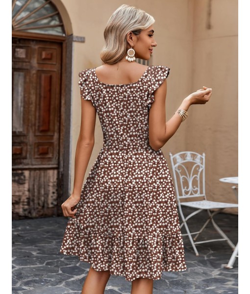 Zeagoo Womens Summer Dress Casual Ruffle Tiered Floral Square Neck Sundresses Beach Boho Mini A-line Dress 2025 with Pockets