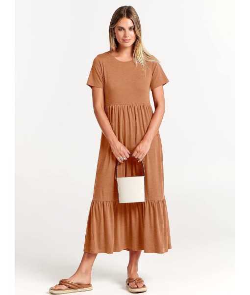 ANRABESS Womens 2025 Summer Casual Maxi Dress A line Tiered Flowy Short Sleeve Crewneck T Shirt Beach Travel Long Dresses
