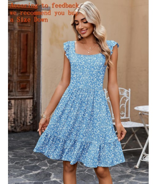 Zeagoo Womens Summer Dress Casual Ruffle Tiered Floral Square Neck Sundresses Beach Boho Mini A-line Dress 2025 with Pockets