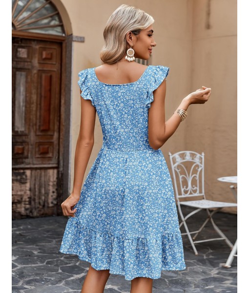 Zeagoo Womens Summer Dress Casual Ruffle Tiered Floral Square Neck Sundresses Beach Boho Mini A-line Dress 2025 with Pockets