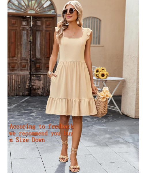 Zeagoo Womens Summer Dress Casual Ruffle Tiered Floral Square Neck Sundresses Beach Boho Mini A-line Dress 2025 with Pockets