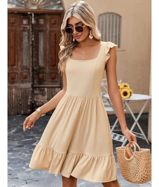 Zeagoo Womens Summer Dress Casual Ruffle Tiered Floral Square Neck Sundresses Beach Boho Mini A-line Dress 2025 with Pockets