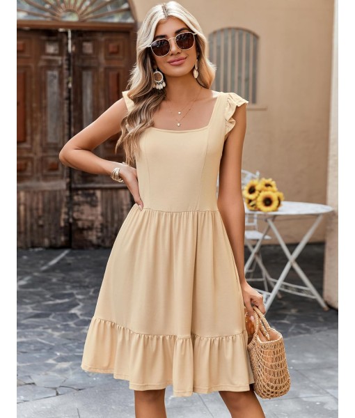 Zeagoo Womens Summer Dress Casual Ruffle Tiered Floral Square Neck Sundresses Beach Boho Mini A-line Dress 2025 with Pockets