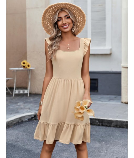 Zeagoo Womens Summer Dress Casual Ruffle Tiered Floral Square Neck Sundresses Beach Boho Mini A-line Dress 2025 with Pockets