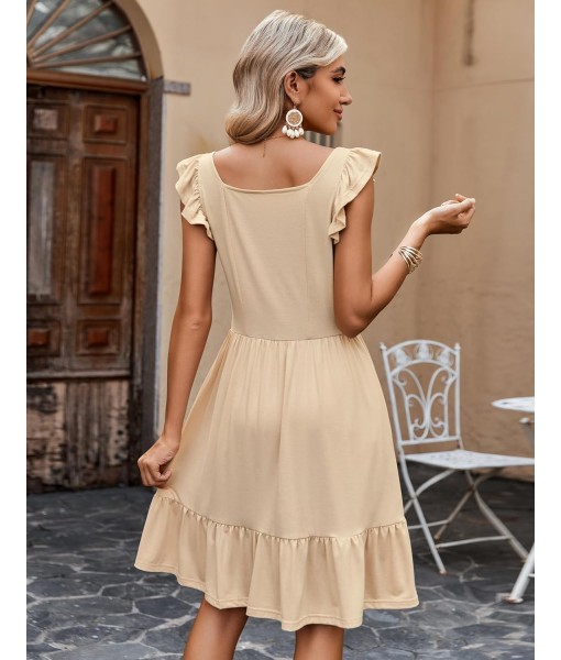 Zeagoo Womens Summer Dress Casual Ruffle Tiered Floral Square Neck Sundresses Beach Boho Mini A-line Dress 2025 with Pockets