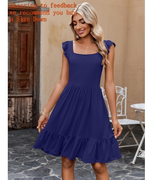 Zeagoo Womens Summer Dress Casual Ruffle Tiered Floral Square Neck Sundresses Beach Boho Mini A-line Dress 2025 with Pockets