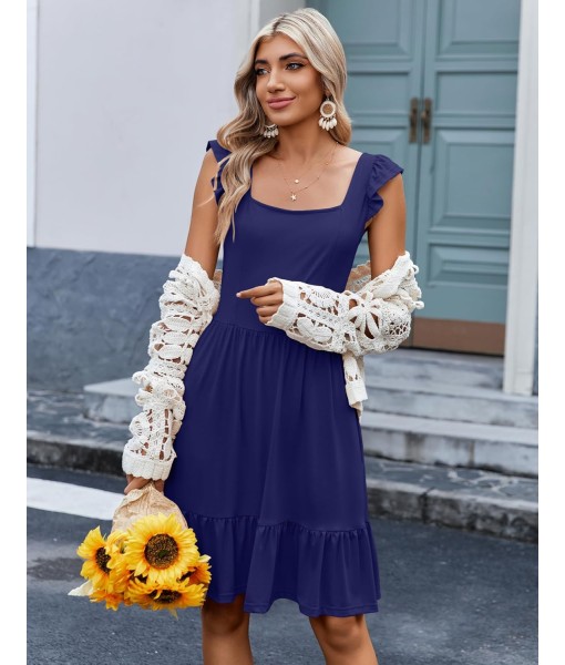 Zeagoo Womens Summer Dress Casual Ruffle Tiered Floral Square Neck Sundresses Beach Boho Mini A-line Dress 2025 with Pockets