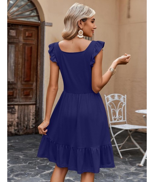 Zeagoo Womens Summer Dress Casual Ruffle Tiered Floral Square Neck Sundresses Beach Boho Mini A-line Dress 2025 with Pockets