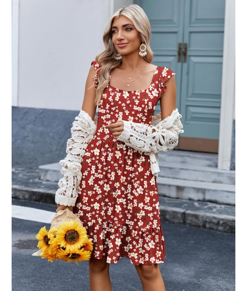Zeagoo Womens Summer Dress Casual Ruffle Tiered Floral Square Neck Sundresses Beach Boho Mini A-line Dress 2025 with Pockets