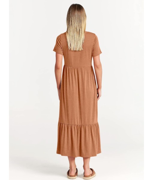 ANRABESS Womens 2025 Summer Casual Maxi Dress A line Tiered Flowy Short Sleeve Crewneck T Shirt Beach Travel Long Dresses