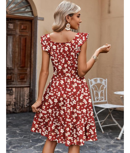 Zeagoo Womens Summer Dress Casual Ruffle Tiered Floral Square Neck Sundresses Beach Boho Mini A-line Dress 2025 with Pockets