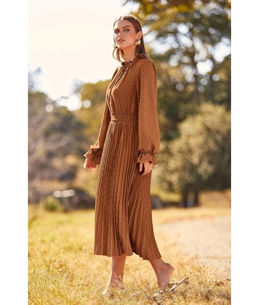 PRETTYGARDEN Women's 2025 Spring Fall Midi Dress Casual Long Sleeve V Neck Swiss Dot Pleated A Line Flowy Dresses