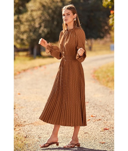 PRETTYGARDEN Women's 2025 Spring Fall Midi Dress Casual Long Sleeve V Neck Swiss Dot Pleated A Line Flowy Dresses