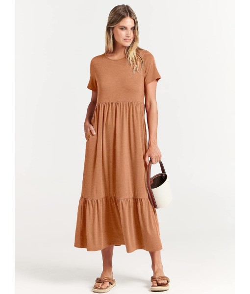 ANRABESS Womens 2025 Summer Casual Maxi Dress A line Tiered Flowy Short Sleeve Crewneck T Shirt Beach Travel Long Dresses