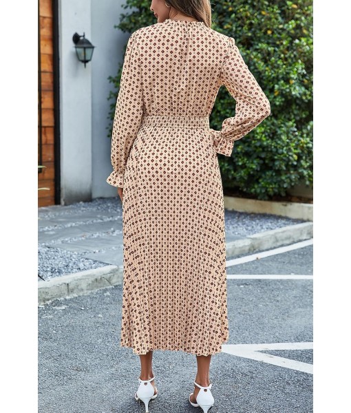 PRETTYGARDEN Women's 2025 Spring Fall Midi Dress Casual Long Sleeve V Neck Swiss Dot Pleated A Line Flowy Dresses