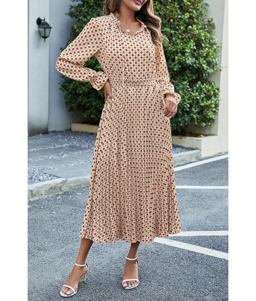 PRETTYGARDEN Women's 2025 Spring Fall Midi Dress Casual Long Sleeve V Neck Swiss Dot Pleated A Line Flowy Dresses