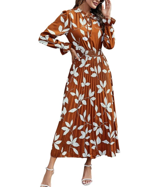 PRETTYGARDEN Women's 2025 Spring Fall Midi Dress Casual Long Sleeve V Neck Swiss Dot Pleated A Line Flowy Dresses