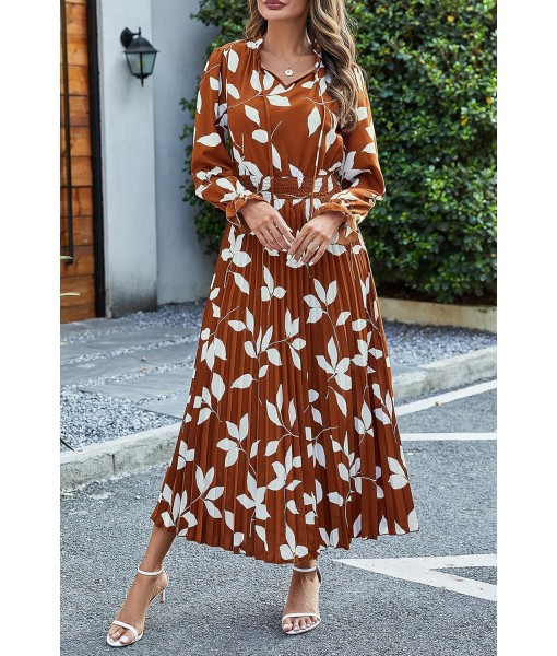 PRETTYGARDEN Women's 2025 Spring Fall Midi Dress Casual Long Sleeve V Neck Swiss Dot Pleated A Line Flowy Dresses