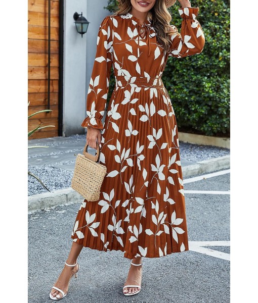 PRETTYGARDEN Women's 2025 Spring Fall Midi Dress Casual Long Sleeve V Neck Swiss Dot Pleated A Line Flowy Dresses