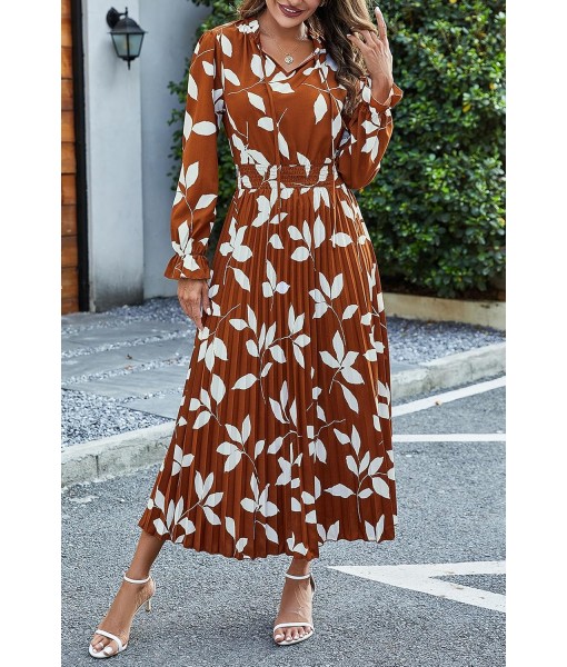 PRETTYGARDEN Women's 2025 Spring Fall Midi Dress Casual Long Sleeve V Neck Swiss Dot Pleated A Line Flowy Dresses