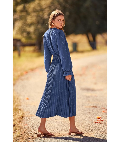 PRETTYGARDEN Women's 2025 Spring Fall Midi Dress Casual Long Sleeve V Neck Swiss Dot Pleated A Line Flowy Dresses