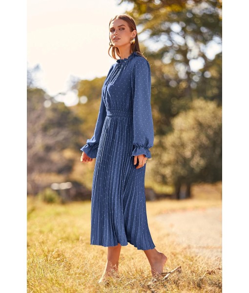 PRETTYGARDEN Women's 2025 Spring Fall Midi Dress Casual Long Sleeve V Neck Swiss Dot Pleated A Line Flowy Dresses