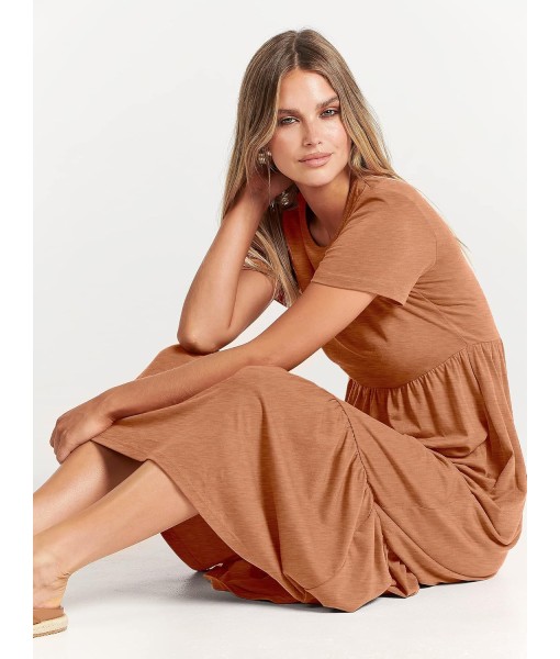 ANRABESS Womens 2025 Summer Casual Maxi Dress A line Tiered Flowy Short Sleeve Crewneck T Shirt Beach Travel Long Dresses