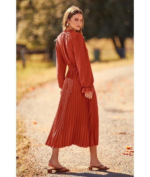 PRETTYGARDEN Women's 2025 Spring Fall Midi Dress Casual Long Sleeve V Neck Swiss Dot Pleated A Line Flowy Dresses