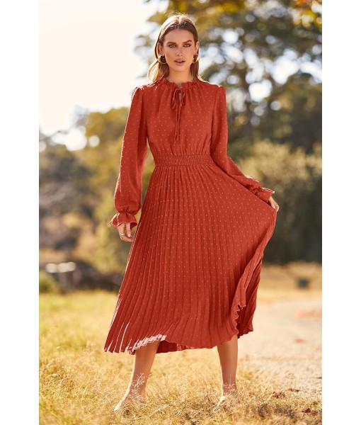 PRETTYGARDEN Women's 2025 Spring Fall Midi Dress Casual Long Sleeve V Neck Swiss Dot Pleated A Line Flowy Dresses