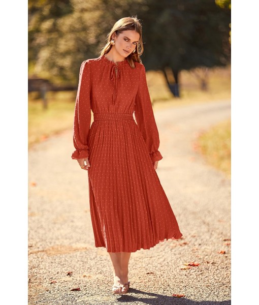 PRETTYGARDEN Women's 2025 Spring Fall Midi Dress Casual Long Sleeve V Neck Swiss Dot Pleated A Line Flowy Dresses