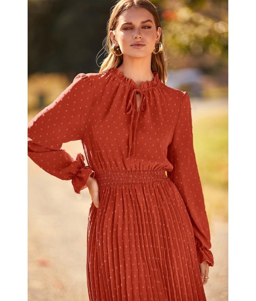 PRETTYGARDEN Women's 2025 Spring Fall Midi Dress Casual Long Sleeve V Neck Swiss Dot Pleated A Line Flowy Dresses