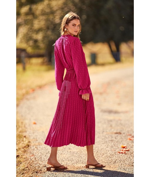 PRETTYGARDEN Women's 2025 Spring Fall Midi Dress Casual Long Sleeve V Neck Swiss Dot Pleated A Line Flowy Dresses