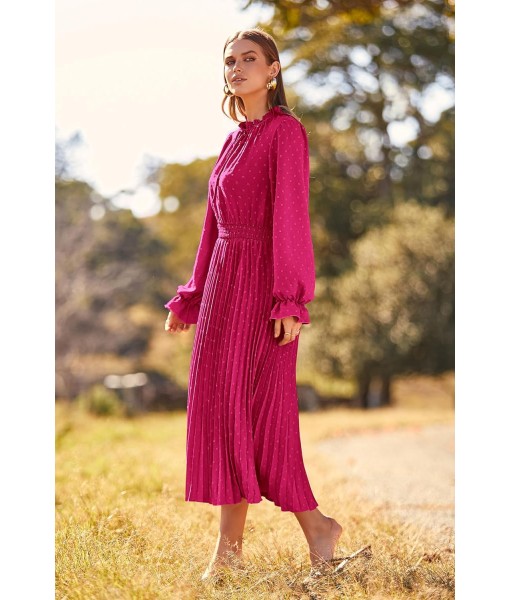 PRETTYGARDEN Women's 2025 Spring Fall Midi Dress Casual Long Sleeve V Neck Swiss Dot Pleated A Line Flowy Dresses