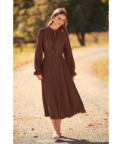 PRETTYGARDEN Women's 2025 Spring Fall Midi Dress Casual Long Sleeve V Neck Swiss Dot Pleated A Line Flowy Dresses