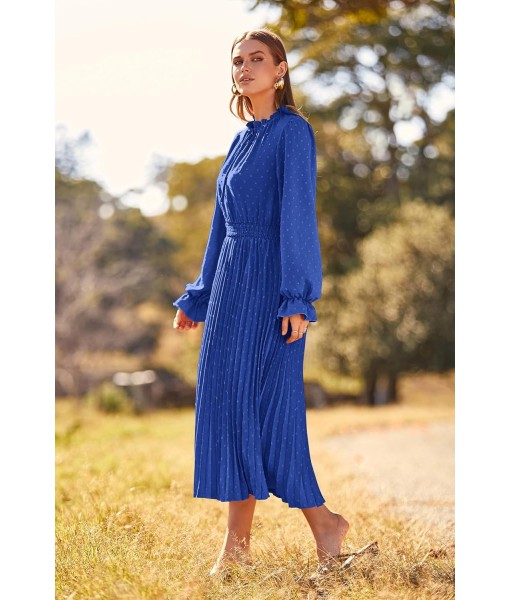 PRETTYGARDEN Women's 2025 Spring Fall Midi Dress Casual Long Sleeve V Neck Swiss Dot Pleated A Line Flowy Dresses