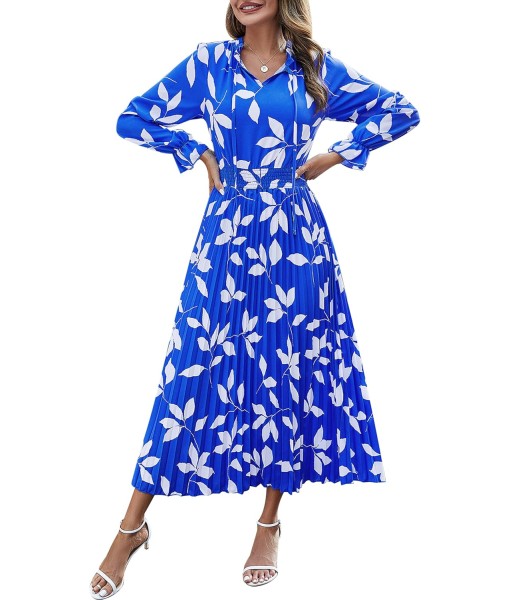 PRETTYGARDEN Women's 2025 Spring Fall Midi Dress Casual Long Sleeve V Neck Swiss Dot Pleated A Line Flowy Dresses