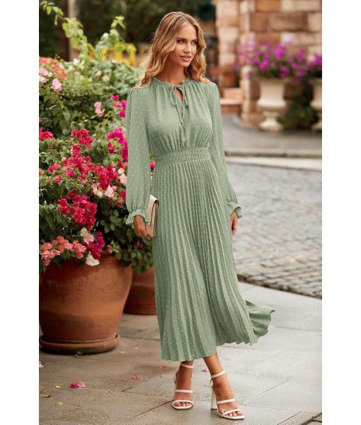 PRETTYGARDEN Women's 2025 Spring Fall Midi Dress Casual Long Sleeve V Neck Swiss Dot Pleated A Line Flowy Dresses
