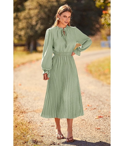 PRETTYGARDEN Women's 2025 Spring Fall Midi Dress Casual Long Sleeve V Neck Swiss Dot Pleated A Line Flowy Dresses