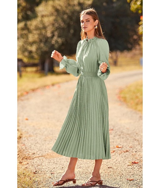 PRETTYGARDEN Women's 2025 Spring Fall Midi Dress Casual Long Sleeve V Neck Swiss Dot Pleated A Line Flowy Dresses
