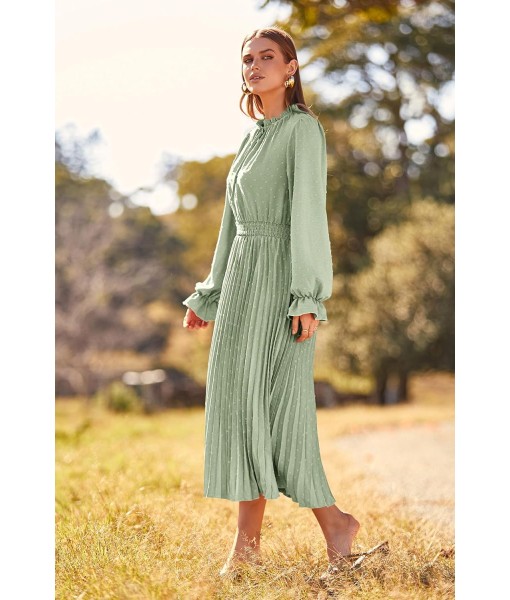 PRETTYGARDEN Women's 2025 Spring Fall Midi Dress Casual Long Sleeve V Neck Swiss Dot Pleated A Line Flowy Dresses